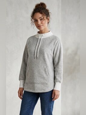 Lou & Grey Soft Knit Pullover in Gray & Cream Size XXS Oversized